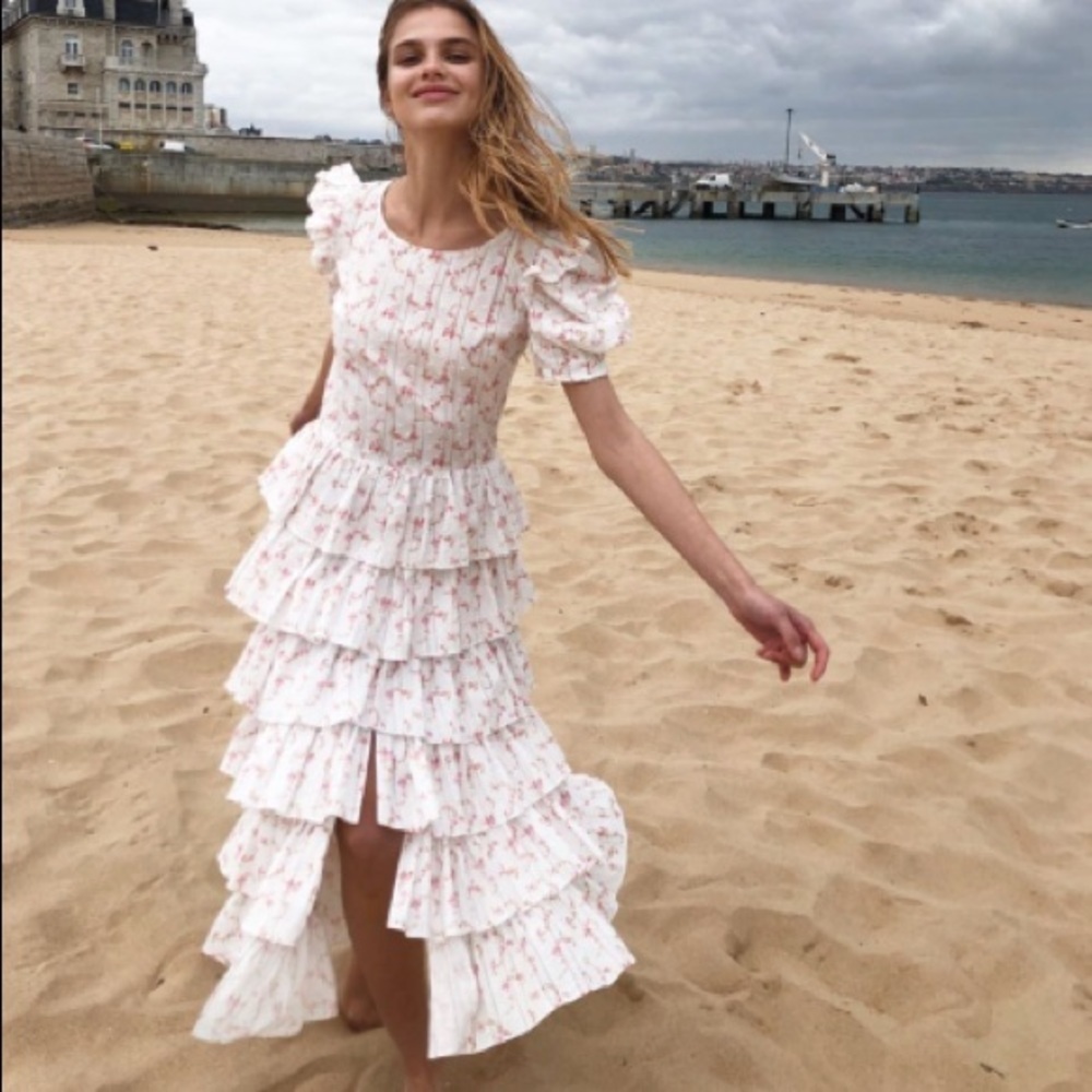 Caroline constas rose ruffle dress